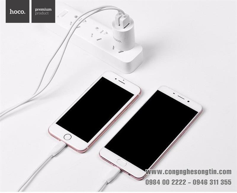 hoco-c14-smart-dual-usb-charger-set-with-lightning-usb-cable-us-plug-portable-wall-charging-adapter-24a